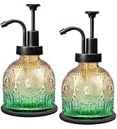 Amolliar 8 Oz Vintage Glass Bathroom Soap Dispensers with Pump, 2 Pack Refillable Kitchen Dish So...