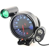 Qiilu 3.75 Inch 12V Car Tachometer Gauge Kit 11000 RPM Blue LED with Shift Light