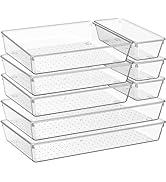 Criusia 8 Pack Large Clear Plastic Drawer Organizer Trays - 3 Sizes BPA-Free Acrylic Bathroom Dra...