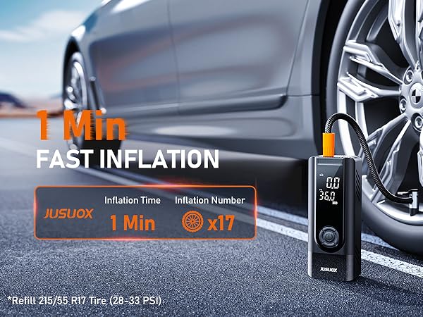 JUSUOX 150PSI Fast Inflation Tire Inflator Portable Air Compressor Cordless Air Pump for Car Tires