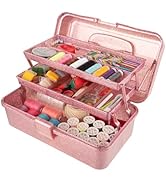 Glitter Pink 3 Layer Craft Storage Box, Pink Tackle Box Organizer for craft tool, Cosmetic Organi...