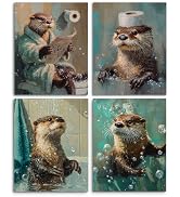 Frimeeme Otter Bathroom Wall Art Prints Set of 4 - for Funny Animal Otter Lovers Office Home Bedr...