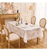Raedan White Floral Embroidered Lace Rectangular Tablecloth 55”x70” Vintage Table Cover (White, 5...