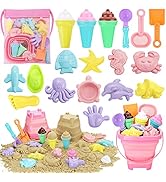 REZUCREY Beach Toys, Ice Cream Sand Toys for Toddlers, with Collapsible Bucket and Shovels for Ki...