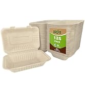 BREFR 125 Pack 9x6 Inch Compostable Clamshell Containers, Biodegradable To Go Boxes – Heavy Duty ...