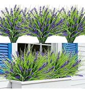 Roberly 24 Bundles Artificial Plants Outdoor, Fake Lavender Flowers UV Resistant Faux Shrubs Plas...