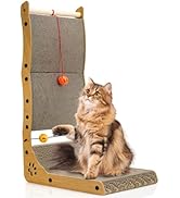 Pumtus L Shape Cat Scratcher, 26.8" Vertical Cat Scratching Board with Ball Toy, Large Wall Mount...