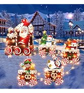 Christmas Train Decorations Yard Signs with LED Lights - Christmas Tree Santa Elf Snowman Train S...