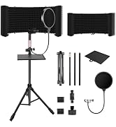 Temgcuam Microphone Isolation Shield – Foldable & Adjustable Soundproof Panel for Recording, Podc...