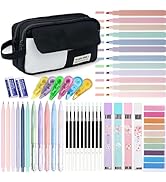 42 Pcs Big Capacity Pencil Pouch with Aesthetic School Supplies, 12 Pastel Highlighters, 5 Black ...