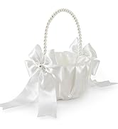 Happyiren Wedding Flower Girl Basket - Elegant Pearl Handle with Bow Decoration, Ivory Color - 5....