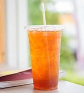 Freshware 20 oz Clear Disposable Plastic Cups with Flat Lids and Straws, 100 Pack Clear Plastic C...