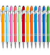 PASISIBICK 12 Pieces Rainbow Rubberized Soft Touch Ballpoint Pen with Stylus Tip, Stylish, Premiu...