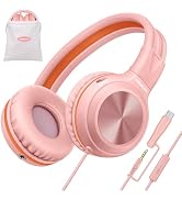 SIMOLIO Kids Wired Headphones for School, USB C to 3.5mm Dongle Stereo Sound Foldable Headphones ...