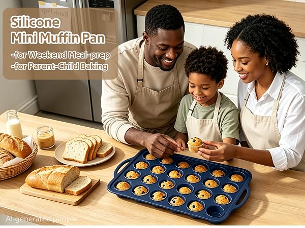 Silicone Mini Muffin Pan for Weekend Meal-prep, for Parent-Child Baking
