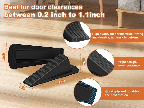 Doorstop are in contact with the floor and can be inserted under the door
