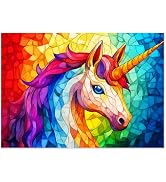 Stained Glass Puzzle Unicorn Puzzles for Adults 1000 Pieces, Colorful Mosaic Jigsaw Puzzle 1000 P...