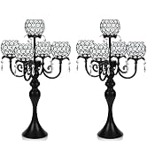 Kehail Crystal Tea Light Candle Holders Set - 14" L x 22.5" H Matte Black Metal & Sparkling Accen...