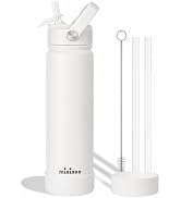 Mininoo 24 oz Insulated Ceramic-Lined Water Bottle with Straw, White | Double-Wall Insulation, Du...