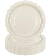 50 Pcs Ivory Paper Plates 7 Inch, Cream Scalloped Paper Plates Disposable Cake Dessert Dinner Pla...