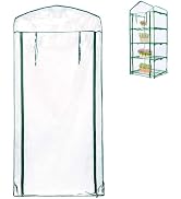 SHANGXING 4 Tier Roll-Up Zipper Door Greenhouse Replacement Cover- 63 x 27 x 19 Inch Clear PVC Pl...