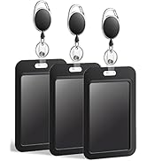 Uniclife Sliding Badge Holder Hard Black Vertical Plastic Card Case Protector with Retractable Ba...