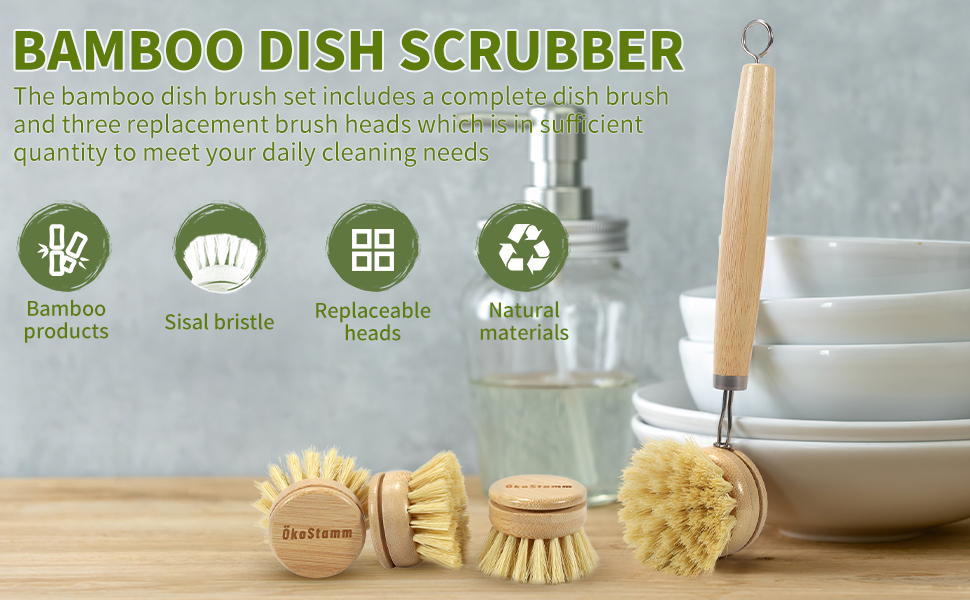 bamboo dish scrubber with long handle