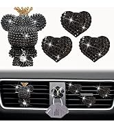 Black Heart & Bear Air Vent Clips, 4 Pcs Bling Heart Car Air Fresheners Diamond Car Diffuser Car ...