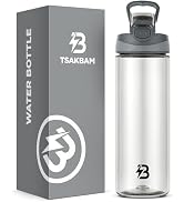 TSAKBAM Clear Water Bottle, 21 oz Reusable Leak-Proof Plastic Transparent Water Bottles with Flip...