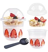 TOFLEN 12 oz Clear Plastic Yogurt Parfait Cups with Lids Disposable To Go Cereal Cups for Breakfa...