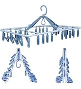 Foshine Foldable Clip Hangers Drip Hanger Plastic with 32 Drying Clips Wind-Proof Hook Underwear ...