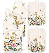 Miss Adola Cotton Oven Mitts and Pot Holders Sets - Cute Funny Farmhouse Boho Quilted Lining Heat...