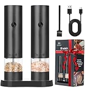 Electric Salt and Pepper Grinder Set 2 pieces, USB Rechargeable,Pepper Mill Grinder with stand Au...