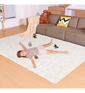 Mhyup 5x7 Cream White Rugs for Living Room Bedroom, Fluffy Large Area Rug Soft Shag Non-Slip Carp...