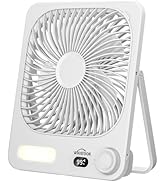 WHATOOK Large Travel Desk Fan with Night Light: 10000mAh Battery 40 Hours Runtime Rechargeable Fa...