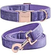 ARING PET Velvet Dog Collar and Leash Set, Soft Purple Dog Collar and Leash, Adjustable Collars f...