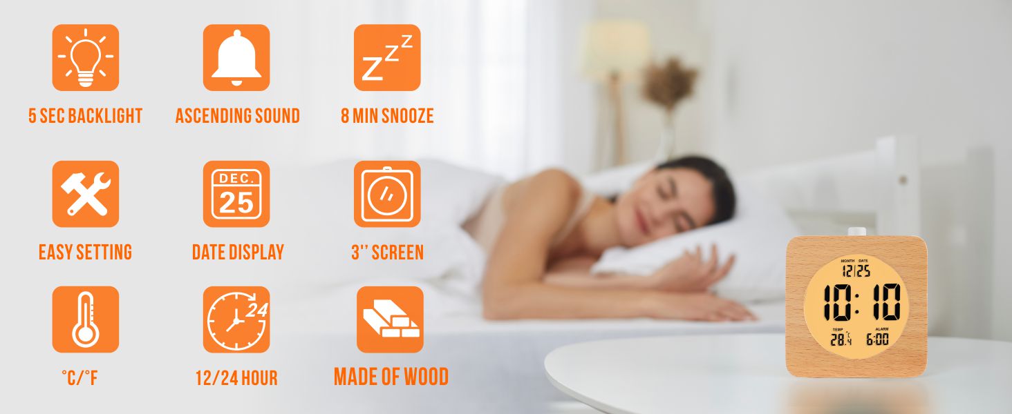 wooden digital alarm clock