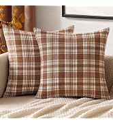 MIULEE Fall Plaid Pillow Covers Scottish Tartan 18x18 Brown | Set of 2 Fall Decorations Cushion C...