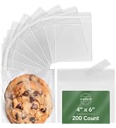 Seal Fresh 4 x 6 Inch Cellophane Bags 200 Pack — Clear Self-Sealing Resealable Treat Bags for Coo...