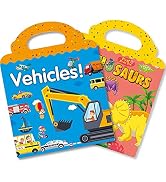Reusable Sticker Book for Kids 2-4, 2 Sets Vehicle & Dinosaur Sticker Busy Book Educational Learn...