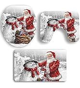 Bohisen 3 Pieces Christmas Santa and Snowman Theme Bathroom Decoration Set Includes Santa Toilet ...