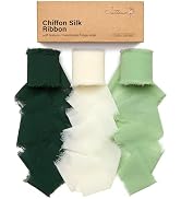 Green Chiffon Ribbon 1.5 Inch x 21 Yards Forest Green/Ivory/Sage Green Handmade Fringe Chiffon Si...