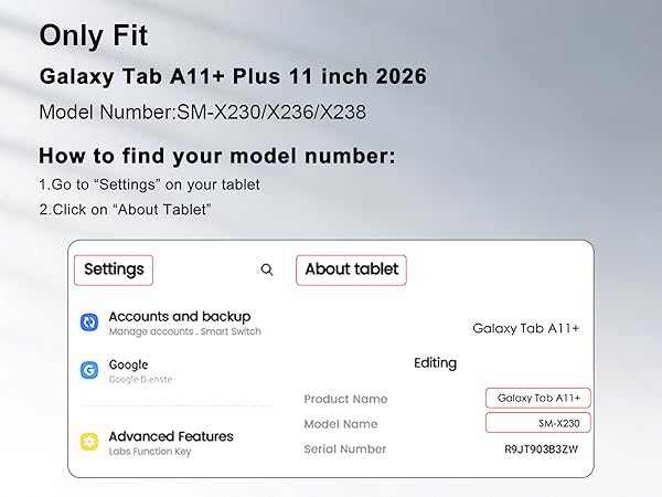 Only Fit Galaxy Tab A11+ Plus 11 inch 2026 Model Number:SM-X230/X236/X238
