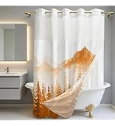 juwute Hookless Shower Curtain with Snap in Liner, Orange Nature Forest No Hook Shower Curtains f...