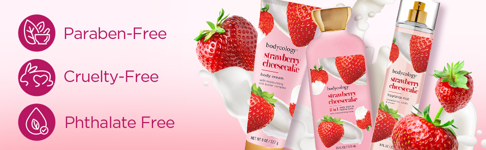 Paraben-Free, Cruelty-Free, Phthalate Free, strawberry, body mist, body lotion, 2 in 1 body wash