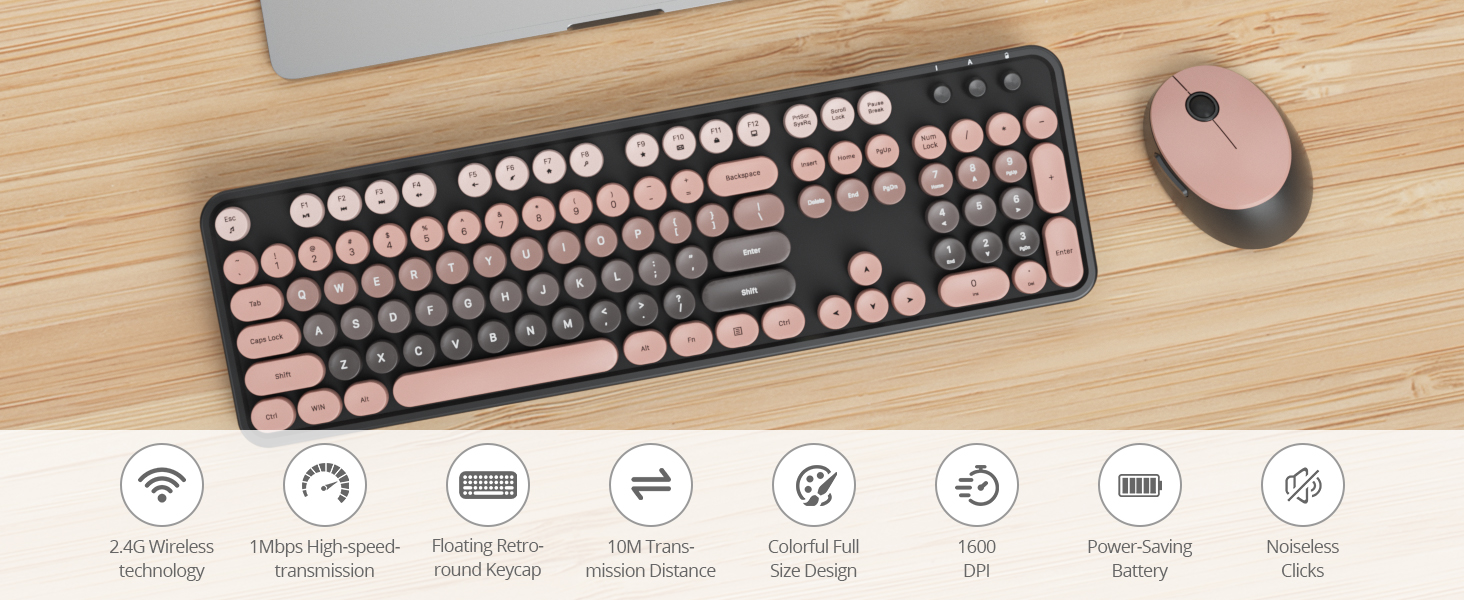pink typewriter keyboard and mouse wireless cute colorful retro typewriter full size keyboard