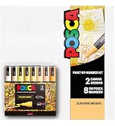 POSCA Canvas Paint by Number Kit, Sunshine Mosaic - 8 Markers with 2 Pre-Drawn Canvases - for All...