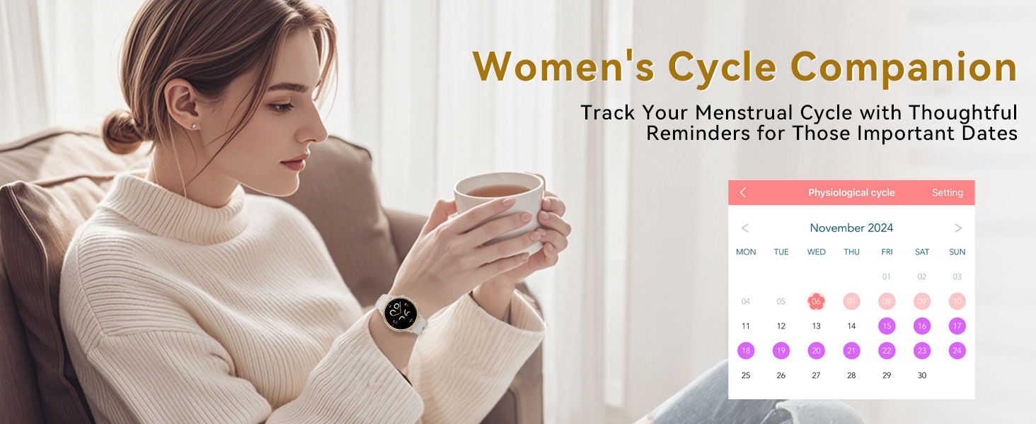 A woman wearing a watch for menstrual testing