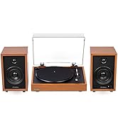 Electrohome Montrose Record Player Stereo System, 4" Bluetooth Powered Bookshelf Speakers, Belt-D...