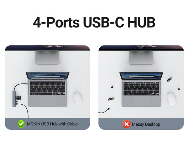 4 Ports USB C to USB C Hub Multiport Adapter for MacBook
